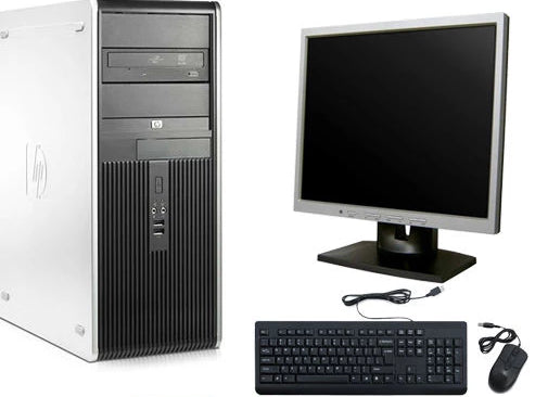 HP Desktop Computer Tower Core 2 Duo Windows 10 LCD Monitor Keyboard and Mouse